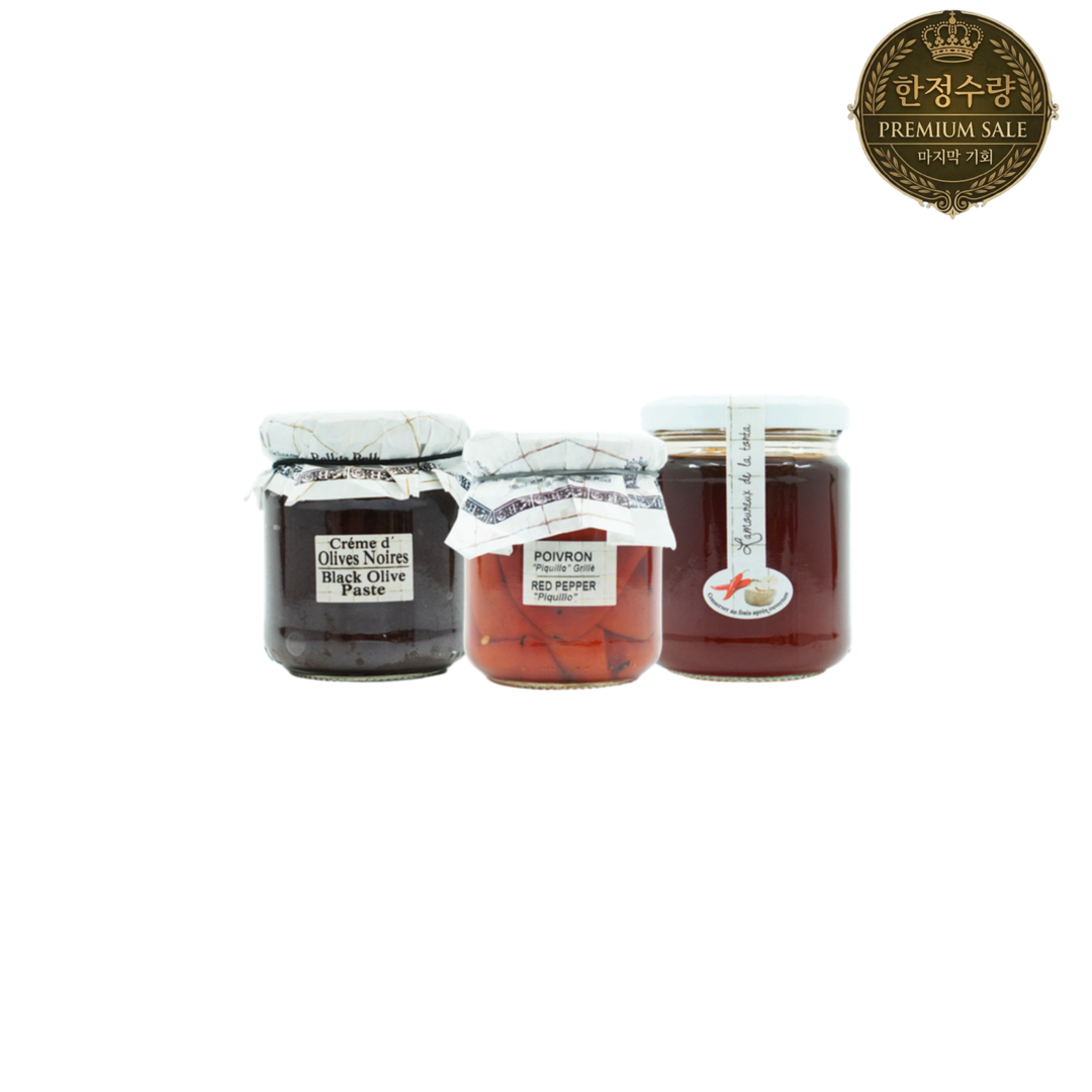 Bellota Friday 번들3 (소비기한: 블랙 올리브 페이스트(26/06/30), 레드페퍼피퀴요(26/07/14), 에스펠레트 페퍼 젤리(26/05/01))